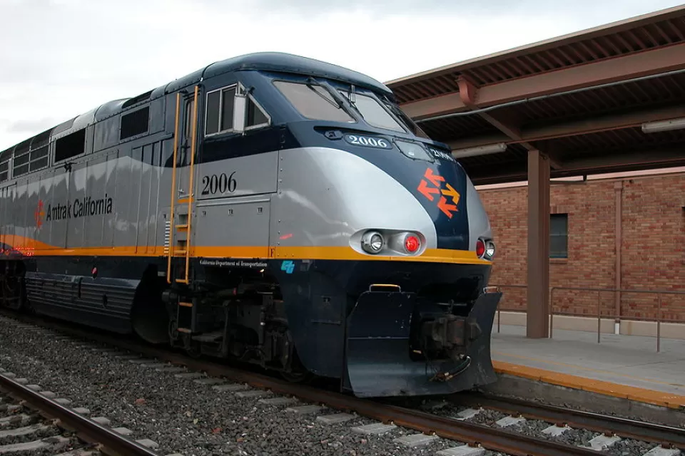 Amtrak Calfornia locomotive at station in San Jose